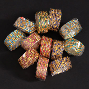 assorted color 12 set of thread work bangles combo size(4 set of 2.4, 4 set of 2.6, 4 set of 2.8) (trb107cmb)